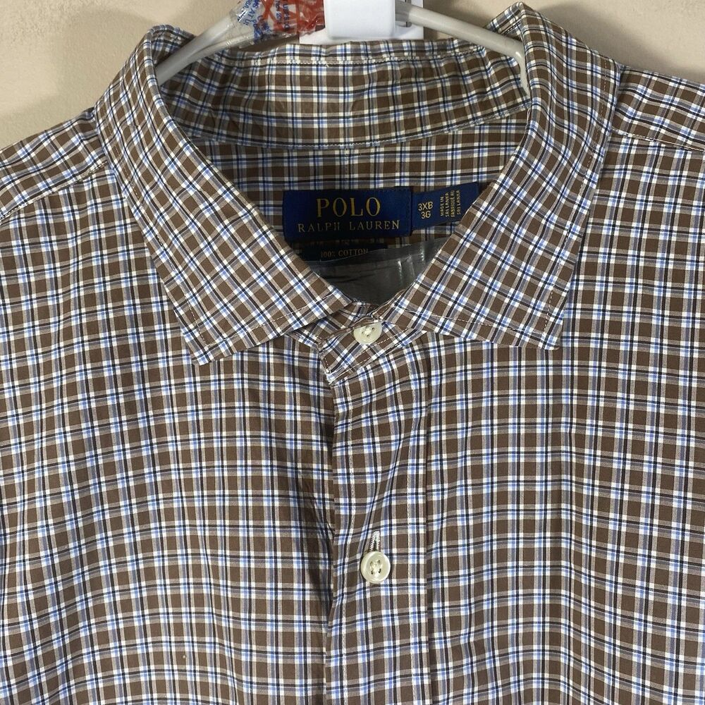POLO RALPH LAUREN 3XB Shirt Brown Plaid 100% Cotton